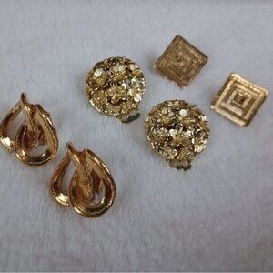 3 Gold Tone Clip on Earrings